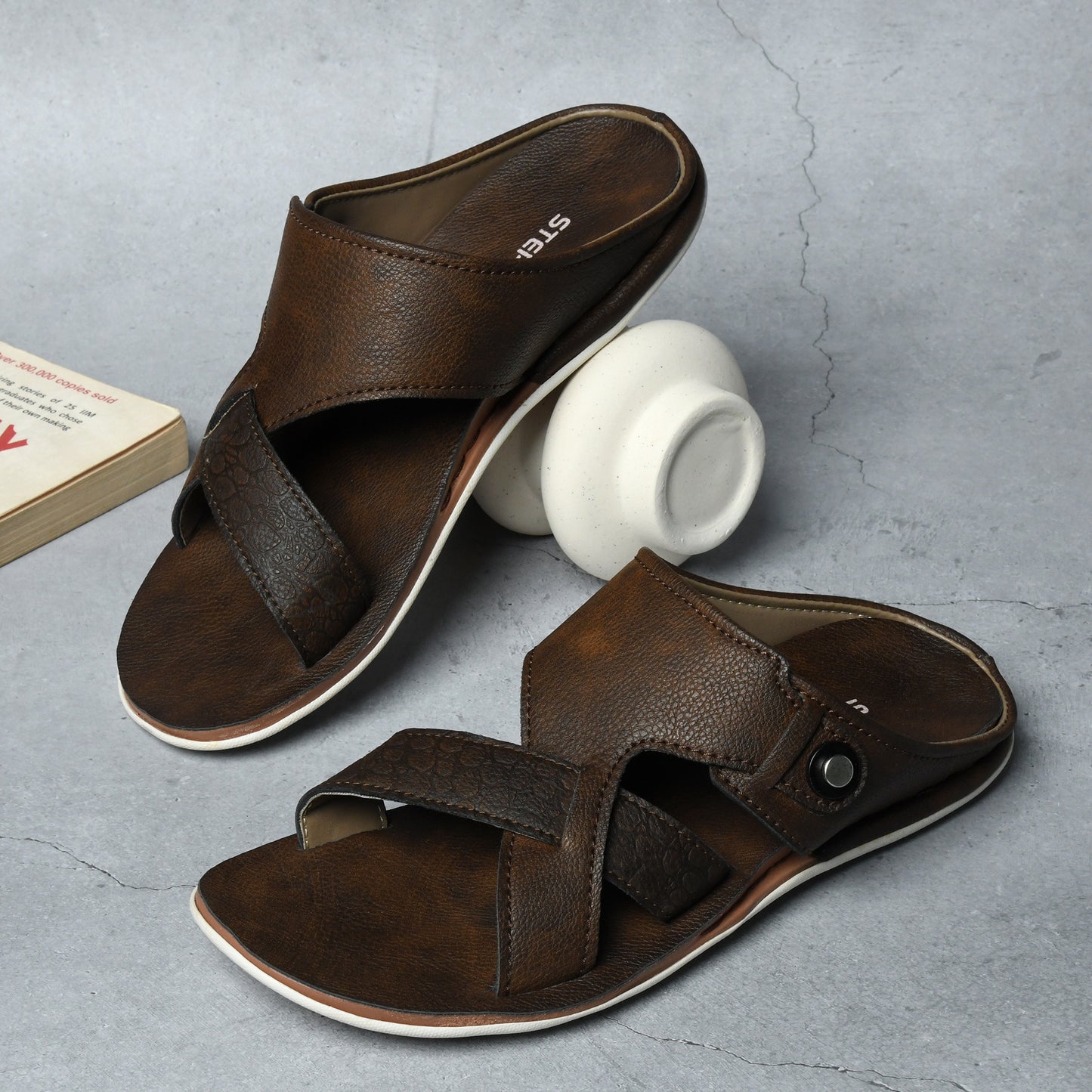 STEPSERA | Men's Faux Leather Slippers | Luxurious Comfort | Lightweight, Durable Chappals | Perfect for Ethnic & Party