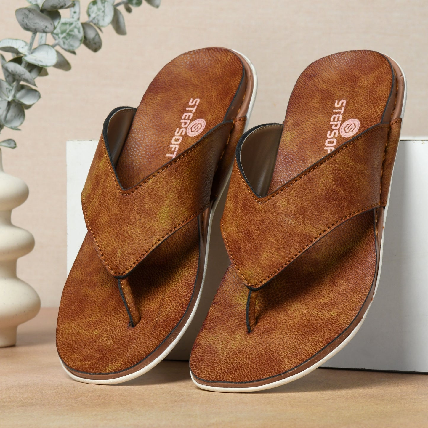 STEPSERA | Men's Faux Leather Slippers | Stylish, Lightweight & Comfortable Chappals for Casual, Ethnic, Party & Wedding