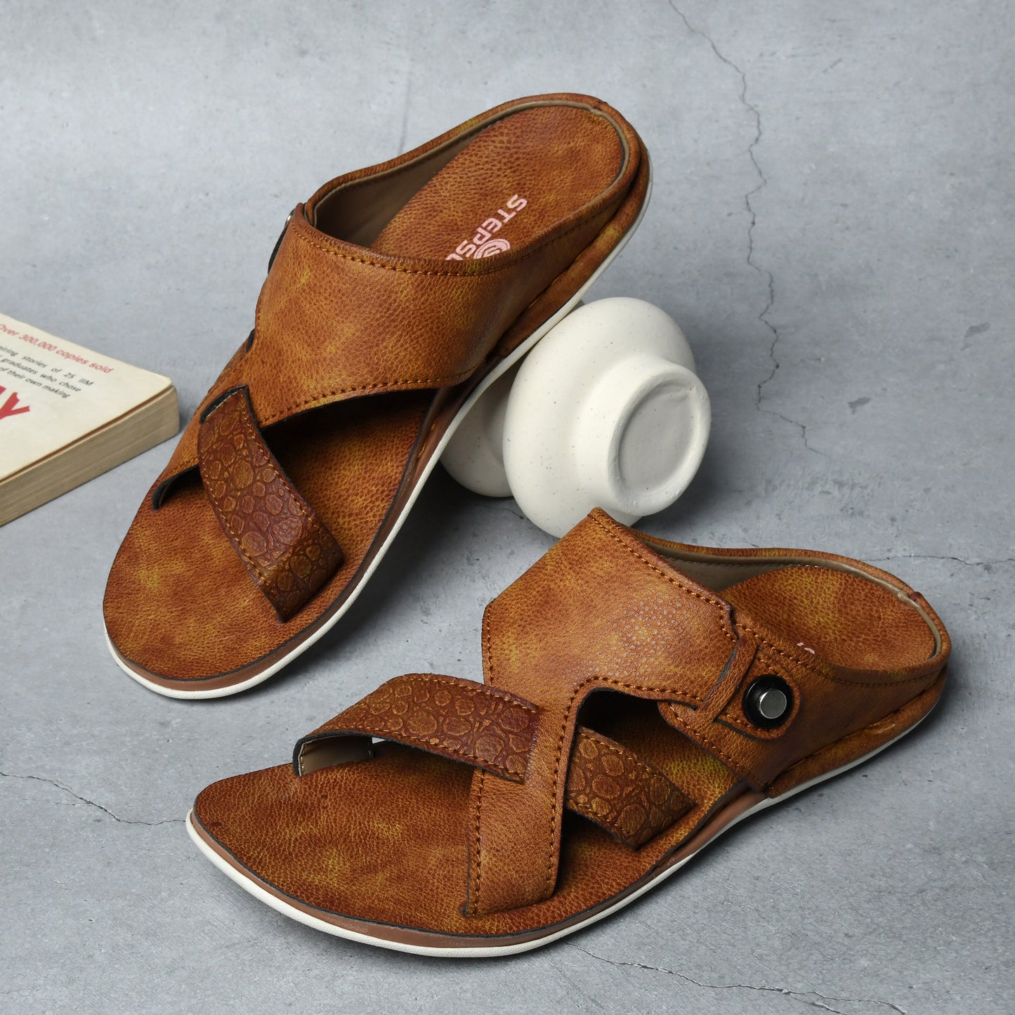 STEPSERA | Men's Faux Leather Slippers | Luxurious Comfort | Lightweight, Durable Chappals | Perfect for Ethnic & Party