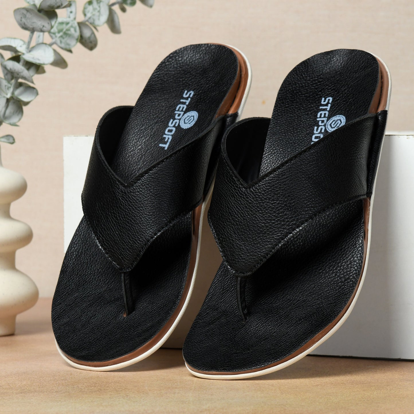 STEPSERA | Men's Faux Leather Slippers | Stylish, Lightweight & Comfortable Chappals for Casual, Ethnic, Party & Wedding