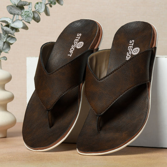 STEPSERA | Men's Faux Leather Slippers | Stylish, Lightweight & Comfortable Chappals for Casual, Ethnic, Party & Wedding